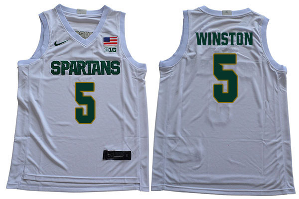 2019-20 Men #5 Cassius Winston Michigan State Spartans College Basketball Jerseys Sale-White